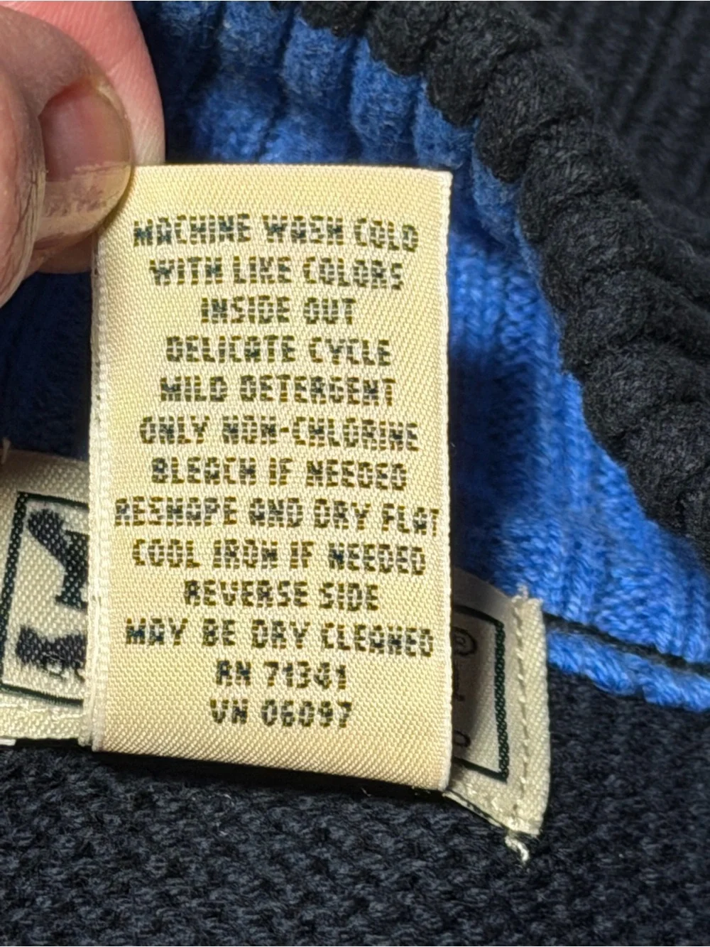LL Bean Nordic Fair Isle Quarter Zip Sweater Mens Large Blue 100% Cotton Knit